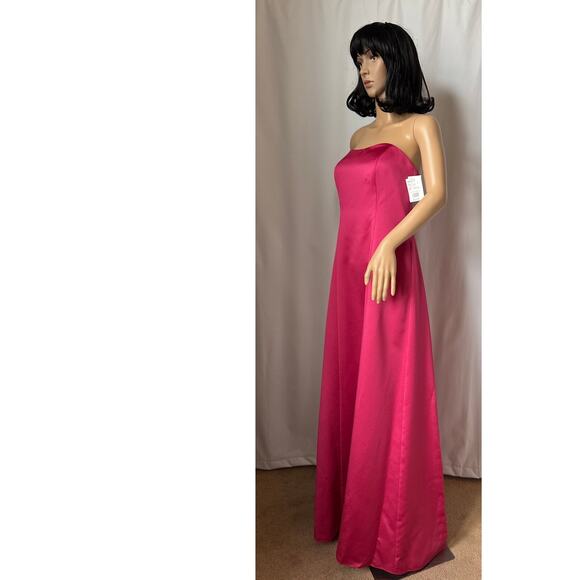 NWT David's Bridal strapless A line satin column maxi gown watermellon 8 - Picture 8 of 15